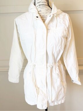 Eddie Bauer White Hooded Drawstring Anorak Rain Jacket XS